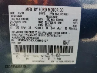 2018 Ford Explorer XLT with VIN 1FM5K7D8XJGB89107, listed as a Copart auction lot 51527655 with 54,724 mi miles and Salvage Title. Bid and sale history available at DreamBid. Image 15.