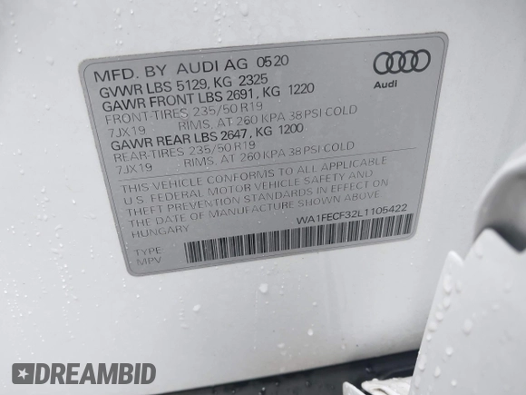 2020 Audi Q3 S line Prestige z VIN WA1FECF32L1105422, wystawiony jako IAAI lot #41974815 z przebiegiem 27 627 mil mil oraz . Historia ofert i sprzedaży dostępna na DreamBid. Obrazek 9.