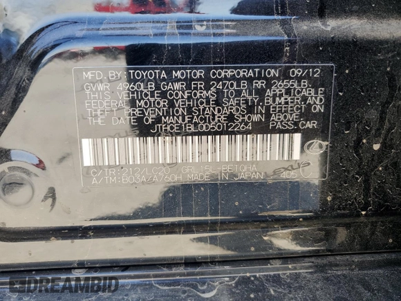 2013 Lexus GS 350 with VIN JTHCE1BL0D5012264, listed as a Copart auction lot 56128255 with 189,162 mi miles and Salvage title. Bid and sale history available at DreamBid. Image 12.