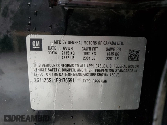 2015 Chevrolet Impala LS с VIN 2G11Z5SL1F9176691, выставлен на аукционе Copart как лот 58795455 с пробегом 125 170 миль миль и Списание • Salvage title. История ставок и продаж доступна на DreamBid. Изображение 12.