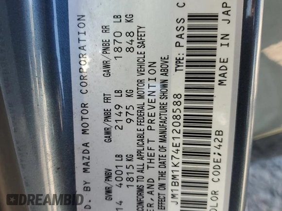 2014 Mazda 3 i Sport with VIN JM1BM1K74E1208588, listed as a Copart auction lot 53401005 with 48,636 mi miles and Salvage Title. Bid and sale history available at carsss.com. Image 14.