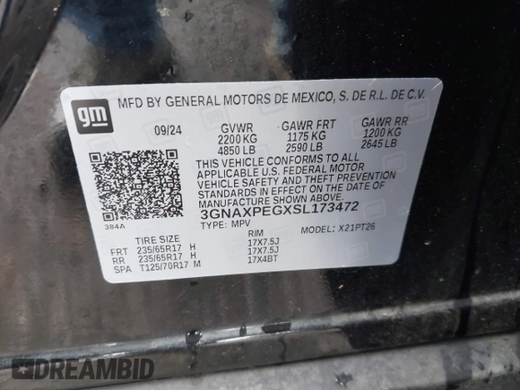2025 Chevrolet Equinox AWD LT with VIN 3GNAXPEGXSL173472, listed as a IAAI auction lot 42148106 with 19,406 mi miles. Bid and sale history available at carsss.com. Image 9.