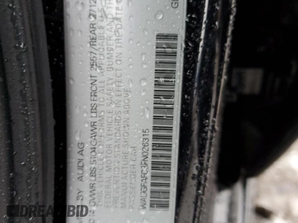 2015 Audi A6 2.0T Premium Plus with VIN WAUGFAFC3FN026315, listed as a Copart auction lot 36029463 with 108,131 mi miles. Bid and sale history available at carsss.com. Image 12.