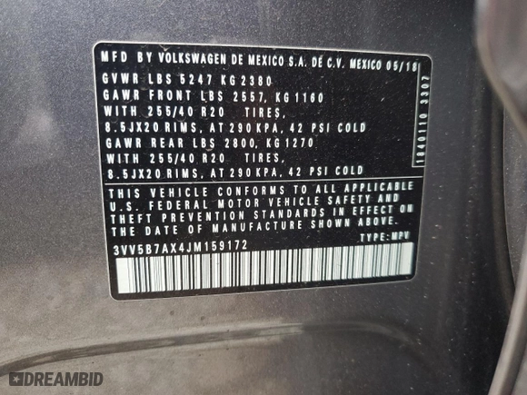 2018 Volkswagen Tiguan SEL Premium with VIN 3VV5B7AX4JM159172, listed as a Copart auction lot 48874595 with 26,215 mi miles and Salvage Title. Bid and sale history available at carsss.com. Image 13.