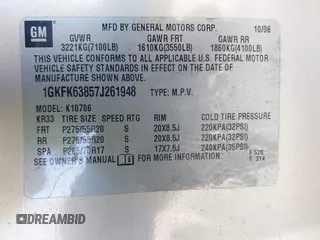 2007 GMC Yukon Denali z VIN 1GKFK63857J261948, wystawiony jako IAAI lot #41262362 z przebiegiem Nie podano mil oraz . Historia ofert i sprzedaży dostępna na DreamBid. Obrazek 9.
