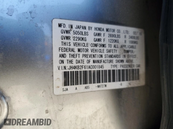 2010 Acura RL Technology with VIN JH4KB2F61AC001845, listed as a Copart auction lot 52549445 with 150,435 mi miles and Salvage Title. Bid and sale history available at DreamBid. Image 14.