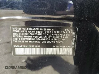 2013 Volkswagen CC Sport z VIN WVWAP7AN1DE551856, wystawiony jako Copart lot #48754735 z przebiegiem 161 117 mil mil oraz Szkoda całkowita • Salvage title. Historia ofert i sprzedaży dostępna na DreamBid. Obrazek 12.