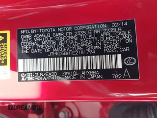 2014 Lexus CT 200h with VIN JTHKD5BH1E2181794, listed as a IAAI auction lot 41735349 with 41,146 mi miles and . Bid and sale history available at DreamBid. Image 9.