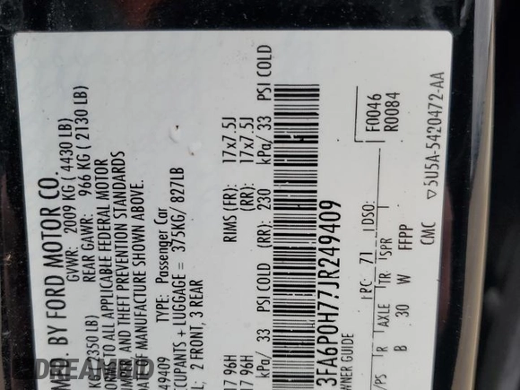 2018 Ford Fusion SE with VIN 3FA6P0H77JR249409, listed as a Copart auction lot 45143645 with 125,546 mi miles and Clean Title. Bid and sale history available at carsss.com. Image 12.