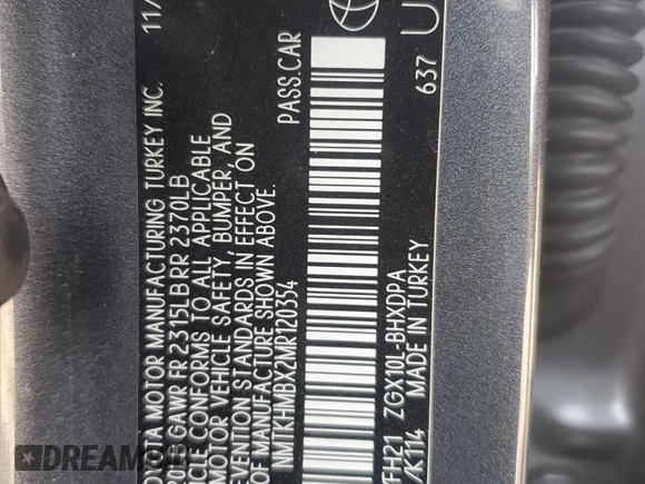 2021 Toyota C-HR LE with VIN NMTKHMBX2MR120354, listed as a Copart auction lot 48895835 with 36,236 mi miles and Salvage Title. Bid and sale history available at DreamBid. Image 13.