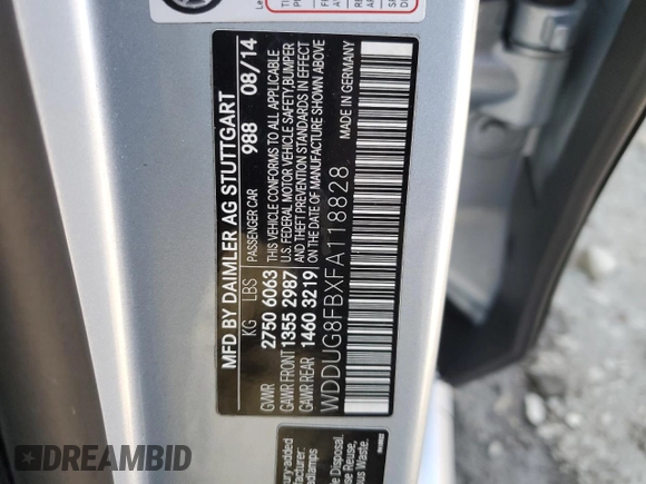 2015 Mercedes-Benz S-Class S 550 with VIN WDDUG8FBXFA118828, listed as a Copart auction lot 50624055 with 72,305 mi miles and Salvage Title. Bid and sale history available at carsss.com. Image 12.