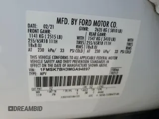 2021 Ford Explorer z VIN 1FMSK7BH3MGA94897, wystawiony jako Copart lot #53405285 z przebiegiem 58 804 mil mil oraz Czysty tytuł • Clean title. Historia ofert i sprzedaży dostępna na DreamBid. Obrazek 12.