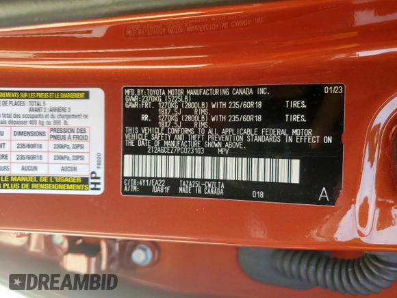 2023 Lexus NX 350 z VIN 2T2AGCEZ7PC023103, wystawiony jako Copart lot #56623955 z przebiegiem 37 867 mil mil oraz Szkoda całkowita • Salvage title. Historia ofert i sprzedaży dostępna na DreamBid. Obrazek 13.