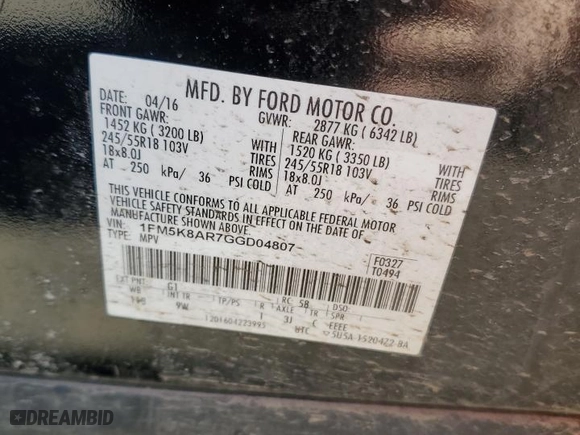 2016 Ford Utility Police Interceptor with VIN 1FM5K8AR7GGD04807, listed as a Copart auction lot 48825495 with 154,319 mi miles and Non Repairable. Bid and sale history available at carsss.com. Image 13.