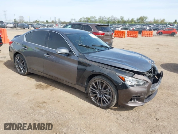 2016 Infiniti Q50 3.0t Red Sport 400 with VIN JN1FV7AR8GM451720, listed as a IAAI auction lot 42163857 with 122,158 mi miles. Bid and sale history available at carsss.com. Image 1.