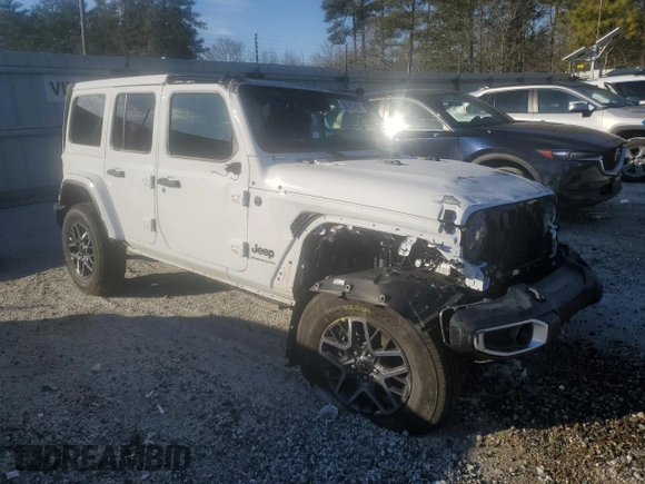 2025 Jeep Wrangler Sahara with VIN 1C4PJXENXSW500496, listed as a Copart auction lot 41934515 with 6,265 mi miles and Salvage Title. Bid and sale history available at DreamBid. Image 4.