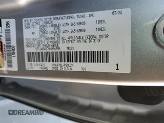 2022 Toyota Tundra Limited with VIN 5TFJA5AB7NX006956, listed as a Copart auction lot 89407285 with 22,140 mi miles and Salvage title. Bid and sale history available at DreamBid. Image 12.