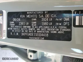 2025 Kia K4 EX with VIN 3KPFU4DE1SE004418, listed as a Copart auction lot 78461774 with 1,030 mi miles and Salvage Title. Bid and sale history available at carsss.com. Image 14.