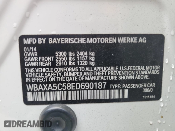 2014 BMW 5 Series 535d with VIN WBAXA5C58ED690187, listed as a Copart auction lot 86191924 with 116,624 mi miles and Salvage Title. Bid and sale history available at carsss.com. Image 14.