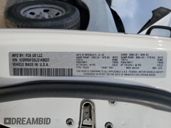2020 Ram 1500 Tradesman z VIN 1C6RR6FG5LS149637, wystawiony jako Copart lot #55335625 z przebiegiem 79 445 mil mil oraz Szkoda całkowita • Salvage title. Historia ofert i sprzedaży dostępna na DreamBid. Obrazek 12.