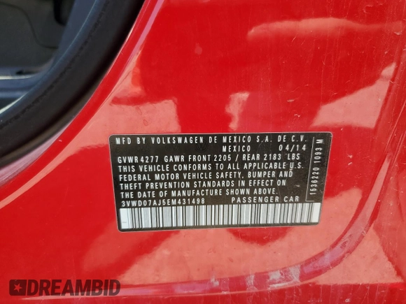 2014 Volkswagen Jetta SE с VIN 3VWD07AJ5EM431498, выставлен на аукционе Copart как лот 63634995 с пробегом 192 790 миль миль и Чистый • Clean title. История ставок и продаж доступна на DreamBid. Изображение 12.