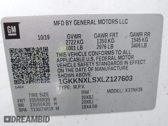2020 GMC Acadia Denali with VIN 1GKKNXLSXLZ127603, listed as a IAAI auction lot 42313315 with 150,672 mi miles and . Bid and sale history available at DreamBid. Image 9.