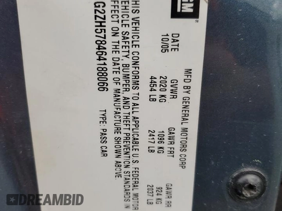 2006 Pontiac G6 GT with VIN 1G2ZH578464188066, listed as a Copart auction lot 51824845 with 184,865 mi miles and Salvage title. Bid and sale history available at DreamBid. Image 14.