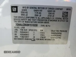 2017 Chevrolet Equinox LT with VIN 2GNALCEK8H1516038, listed as a Copart auction lot 50855435 with 117,039 mi miles and Salvage Title. Bid and sale history available at carsss.com. Image 15.