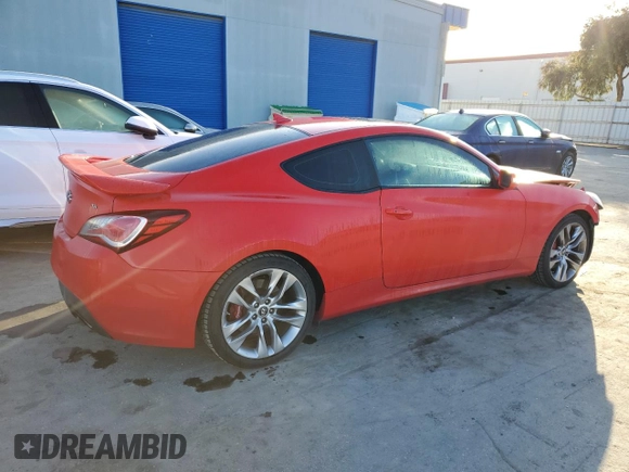 2013 Hyundai Genesis Coupe R-Spec with VIN KMHHU6KJ0DU091913, listed as a Copart auction lot 44828205 with 112,542 mi miles and Salvage title. Bid and sale history available at DreamBid. Image 3.