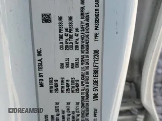 2020 Tesla Model 3 Long Range with VIN 5YJ3E1EB8LF712308, listed as a Copart auction lot 53265405 with 65,262 mi miles and Salvage Title. Bid and sale history available at DreamBid. Image 12.