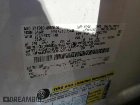 2018 Ford Expedition Limited with VIN 1FMJU1KT8JEA33933, listed as a Copart auction lot 46032815 with 143,949 mi miles and Salvage Title. Bid and sale history available at carsss.com. Image 16.