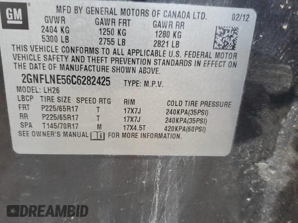 2012 Chevrolet Equinox LT w/2LT with VIN 2GNFLNE56C6282425, listed as a Copart auction lot 82892034 with 183,112 mi miles and Salvage Title. Bid and sale history available at carsss.com. Image 15.