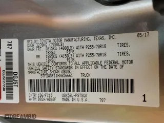 2017 Toyota Tundra 4WD SR5 with VIN 5TFDW5F11HX656661, listed as a Copart auction lot 47361715 with 208,759 mi miles and Salvage Title. Bid and sale history available at carsss.com. Image 12.