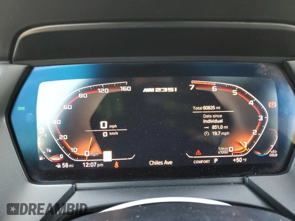 2020 BMW 2 Series M235i xDrive with VIN WBA13AL08L7F58414, listed as a Copart auction lot 42387115 with 60,835 mi miles and Salvage Title. Bid and sale history available at carsss.com. Image 9.