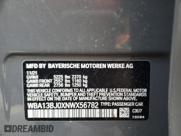 2022 BMW 5 Series 530i xDrive z VIN WBA13BJ0XNWX56782, wystawiony jako Copart lot #50706545 z przebiegiem 86 813 mil mil oraz Szkoda całkowita • Salvage title. Historia ofert i sprzedaży dostępna na DreamBid. Obrazek 12.