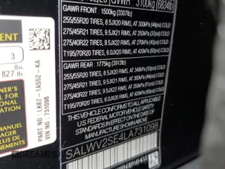2020 Land Rover Range Rover Sport Autobiography z VIN SALWV2SE4LA731098, wystawiony jako Copart lot #53338135 z przebiegiem 73 605 mil mil oraz Szkoda całkowita • Salvage title. Historia ofert i sprzedaży dostępna na DreamBid. Obrazek 12.