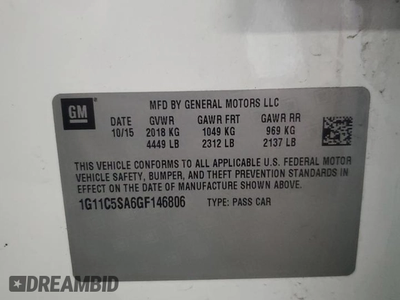 2016 Chevrolet Malibu Limited LT with VIN 1G11C5SA6GF146806, listed as a Copart auction lot 63502904 with 130,678 mi miles and Salvage Title. Bid and sale history available at carsss.com. Image 12.