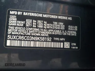 2022 BMW X5 xDrive40i with VIN 5UXCR6C03N9K58192, listed as a Copart auction lot 74526984 with Not Provided miles and Salvage Title. Bid and sale history available at DreamBid. Image 13.