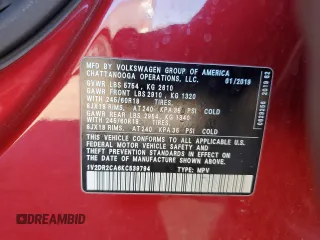 2019 Volkswagen Atlas SE with VIN 1V2DR2CA6KC539794, listed as a Copart auction lot 46585725 with 88,099 mi miles and Salvage title. Bid and sale history available at DreamBid. Image 13.