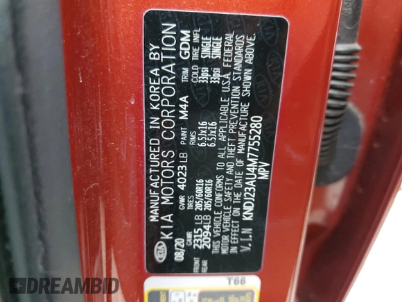 2021 Kia Soul S with VIN KNDJ23AU4M7755280, listed as a Copart auction lot 49553445 with Not Provided miles and Salvage Title. Bid and sale history available at DreamBid. Image 13.