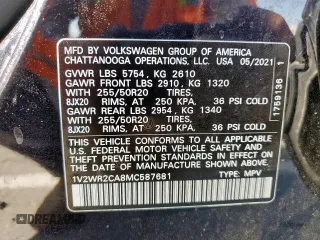 2021 Volkswagen Atlas SE with VIN 1V2WR2CA8MC587681, listed as a Copart auction lot 57714075 with 68,306 mi miles and Salvage title. Bid and sale history available at DreamBid. Image 13.