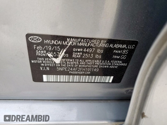 2015 Hyundai Sonata SE z VIN 5NPE24AF2FH191149, wystawiony jako Copart lot #56921245 z przebiegiem 210 177 mil mil oraz Szkoda całkowita • Salvage title. Historia ofert i sprzedaży dostępna na DreamBid. Obrazek 12.