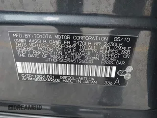 2010 Lexus IS 250 with VIN JTHBF5C29A5126040, listed as a IAAI auction lot 42143287 with 141,852 mi miles and . Bid and sale history available at DreamBid. Image 9.