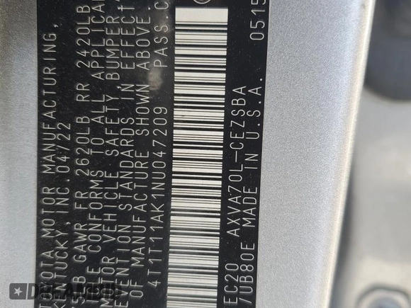2022 Toyota Camry SE with VIN 4T1T11AK1NU047209, listed as a Copart auction lot 51492045 with 52,963 mi miles and Salvage Title. Bid and sale history available at DreamBid. Image 15.
