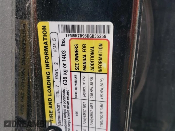 2013 Ford Explorer с VIN 1FM5K7B95DGB35259, выставлен на аукционе Copart как лот 86099914 с пробегом 224 221 миль миль и Списание • Salvage title. История ставок и продаж доступна на DreamBid. Изображение 13.