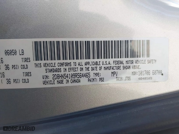 2009 Dodge Grand Caravan SXT with VIN 2D8HN54109R564465, listed as a IAAI auction lot 41372345 with 44,173 mi miles. Bid and sale history available at carsss.com. Image 9.