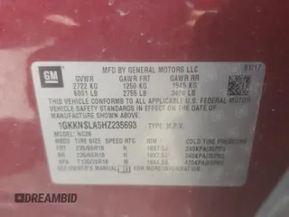 2017 GMC Acadia SLE with VIN 1GKKNSLA5HZ235693, listed as a Copart auction lot 45267605 with 134,328 mi miles and Non Repairable. Bid and sale history available at carsss.com. Image 13.