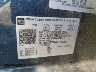 2022 GMC Sierra 1500 Limited SLT with VIN 3GTU9DET9NG171236, listed as a Copart auction lot 88161315 with 47,305 mi miles and Salvage Title. Bid and sale history available at carsss.com. Image 14.