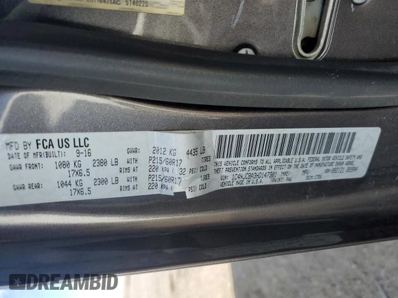 2017 Jeep Compass Sport with VIN 1C4NJCBA3HD147301, listed as a Copart auction lot 48399035 with 82,073 mi miles and Salvage title. Bid and sale history available at DreamBid. Image 12.