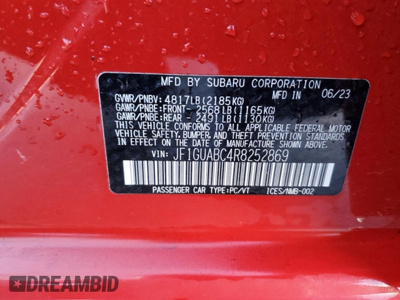 2024 Subaru Impreza with VIN JF1GUABC4R8252869, listed as a Copart auction lot 82864834 with 13,940 mi miles and Salvage Title. Bid and sale history available at carsss.com. Image 12.
